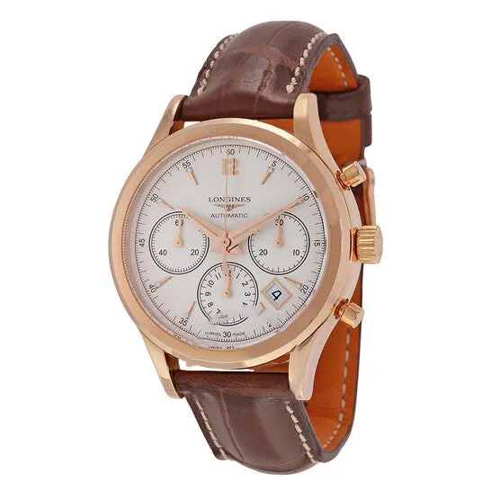 Original Longines Heritage Automatic Chronogaph Silver Dial 18kt Rose Gold Brown Leather Mens L27508762 JMS always Rings Original Longines Heritage Automatic Chronogaph Silver Dial 18kt Rose Gold Brown Leather Mens L27508762 JMS always Rings