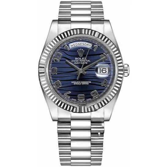 Original Rolex DayDate II Blue Wave Dial 18K White Gold President Automatic Mens Watch 218239BLWAP JMS always Rings Original Rolex DayDate II Blue Wave Dial 18K White Gold President Automatic Mens Watch 218239BLWAP JMS always Rings
