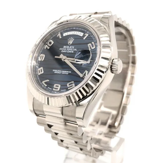 Original Rolex DayDate II Blue Wave Dial 18K White Gold President Automatic Mens Watch 218239BLWAP JMS always Rings Original Rolex DayDate II Blue Wave Dial 18K White Gold President Automatic Mens Watch 218239BLWAP JMS always Rings