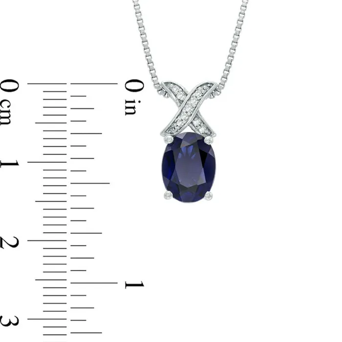 Oval LabCreated Blue Sapphire and Diamond Accent X Pendant in Sterling Silver Goldia Necklaces Oval LabCreated Blue Sapphire and Diamond Accent X Pendant in Sterling Silver Goldia Necklaces