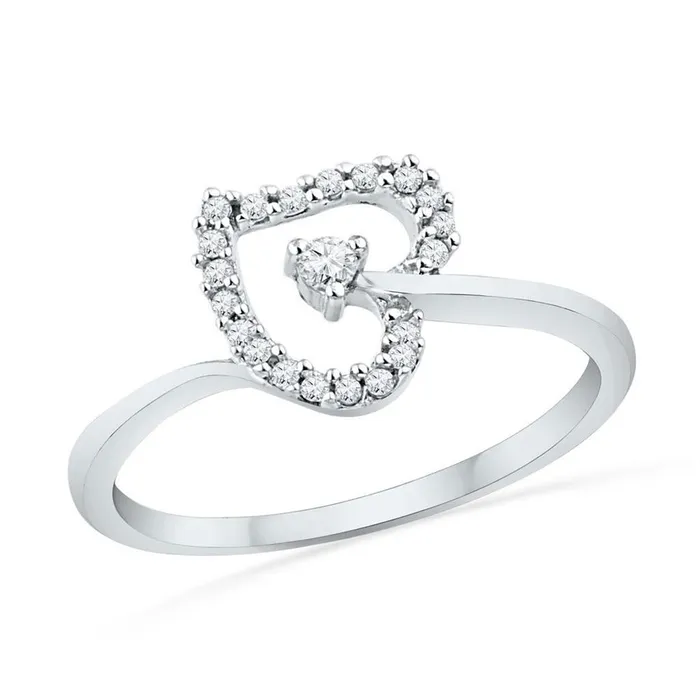 Rings gndatlanta 14k White Gold Round Diamond Heart Outline Solitaire Ring 18 Cttw