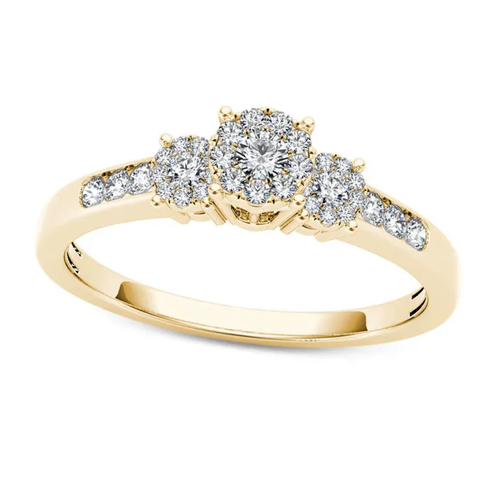 Rings Goldia 033 CT TW Composite Natural Diamond Three Stone Engagement Ring in Solid 10K Yellow Gold