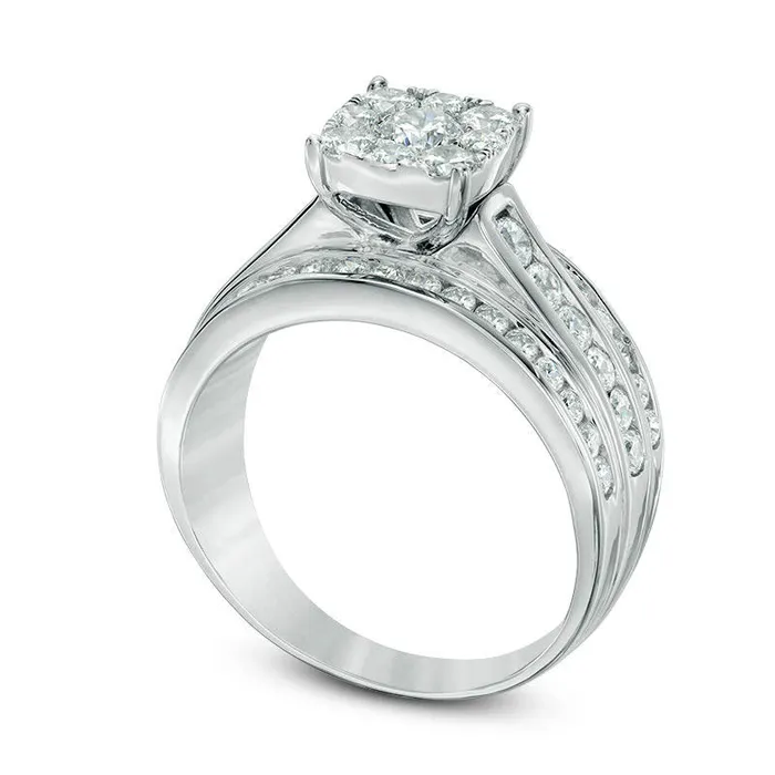 Rings Goldia 15 CT TW Composite Natural Diamond Cushion MultiRow Engagement Ring in Solid 10K White Gold Rings Goldia 15 CT TW Composite Natural Diamond Cushion MultiRow Engagement Ring in Solid 10K White Gold