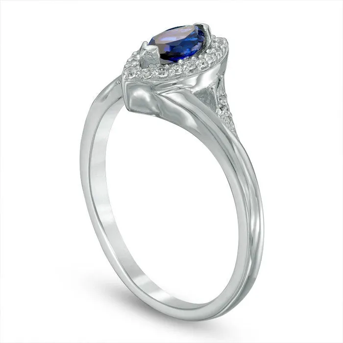 Rings Goldia Marquise LabCreated Blue Sapphire and 010 CT TW Diamond Frame Split Shank Ring in Sterling Silver