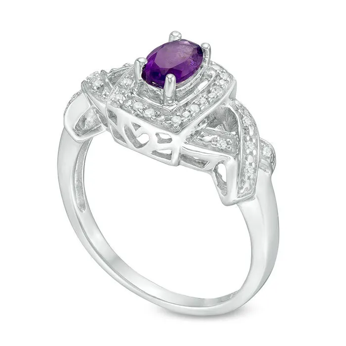 Rings Goldia Oval Amethyst and 005 CT TW Natural Diamond Cushion Frame Twist Ring in Sterling Silver Rings Goldia Oval Amethyst and 005 CT TW Natural Diamond Cushion Frame Twist Ring in Sterling Silver