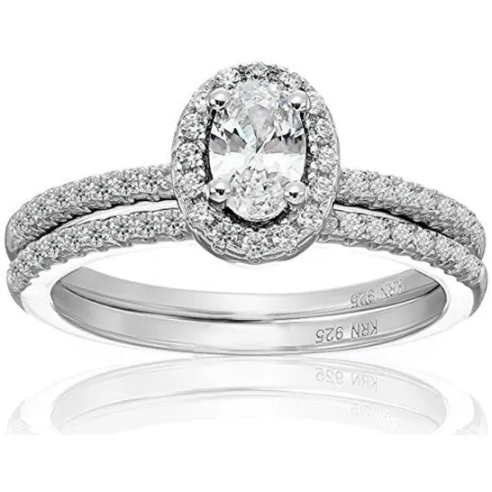 Rings JMS always Original DiamondMuse 025 Carat TGW Sterling Silver Round Cut Cubic Zirconia Bridal Set