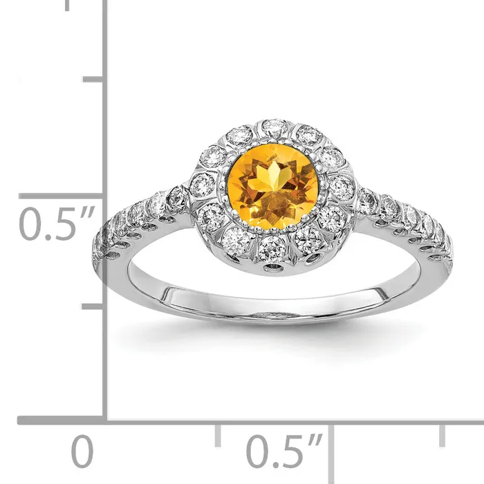 Rings Solid 14k White Gold 5mm Simulated Citrine AA CZ Ring Goldia