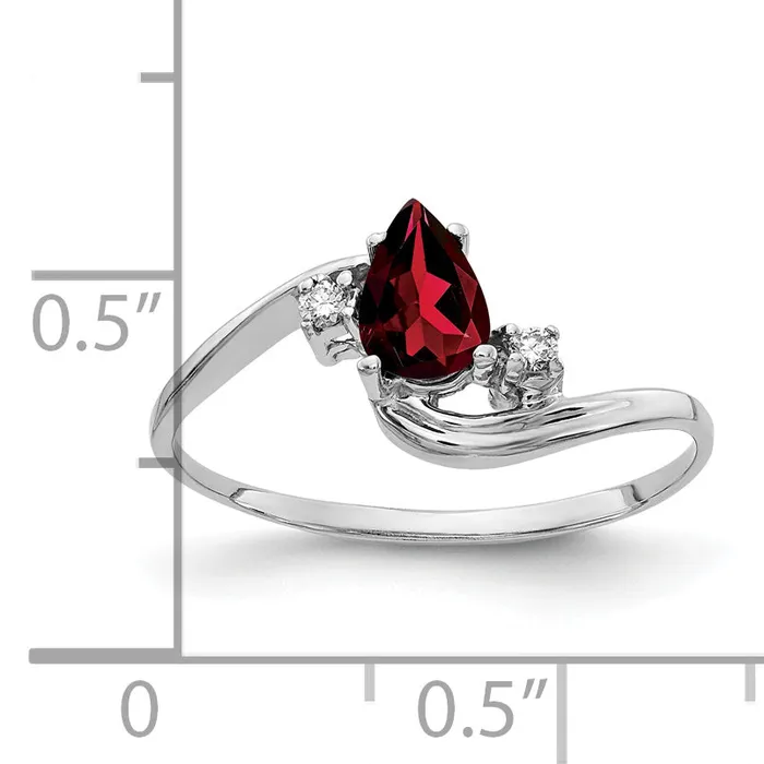 Rings Solid 14k White Gold 6x4mm Pear Simulated Garnet ChecKer AA CZ Ring Goldia