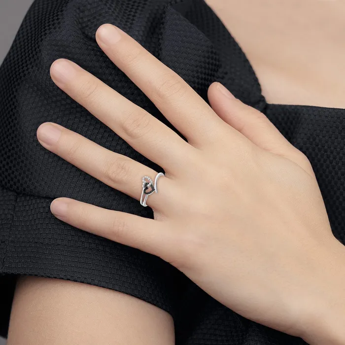 Rings White Night Sterling Silver Rhodiumplated Black and White Diamond Double Heart Ring Goldia