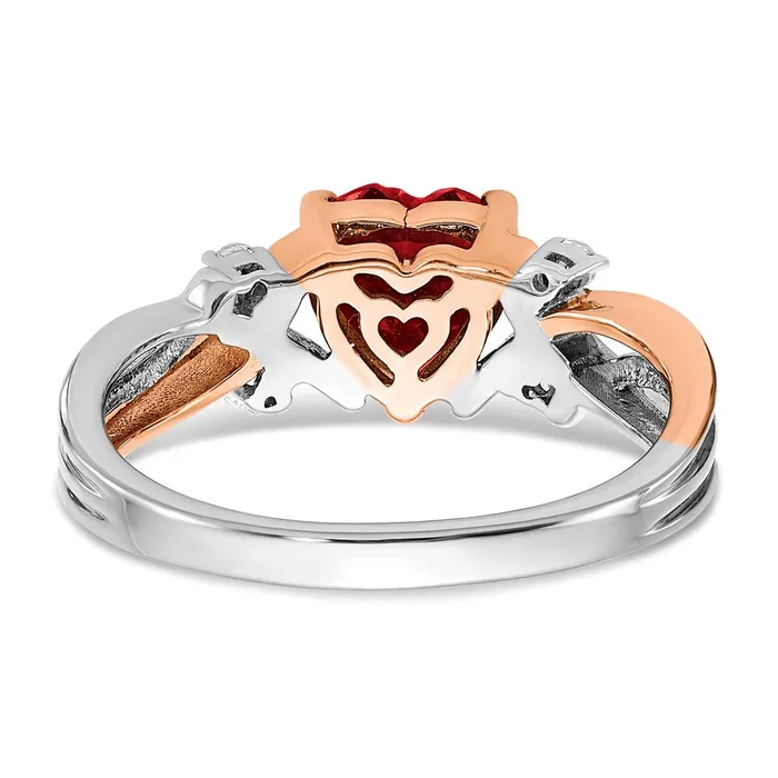 Solid 14k Twotone Heart Created Simulated Ruby and CZ Ring Goldia Rings