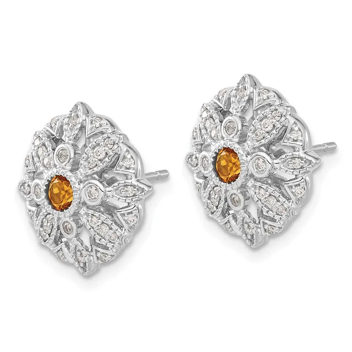 Solid 14k White Gold Simulated CZ and Citrine Fancy Earrings Goldia Earrings