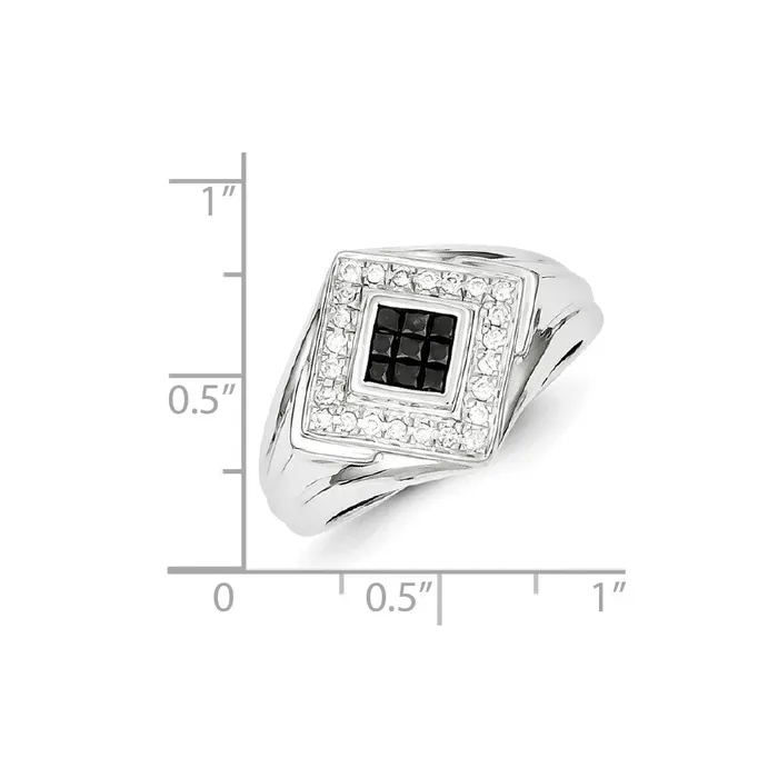 Sterling Silver Black and White Diamond Mens Ring Goldia Rings