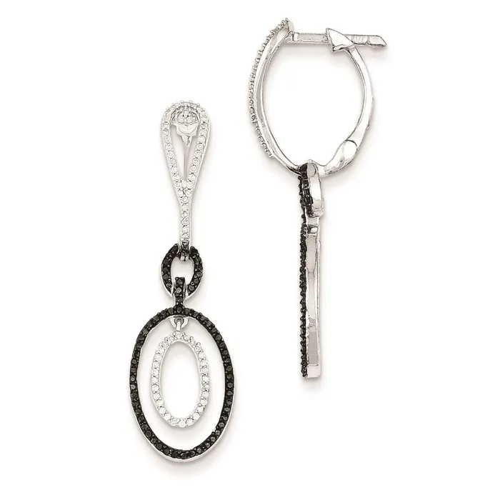 Sterling Silver Black and White Diamond Oval Hinged Hoop Earrings Goldia Earrings Sterling Silver Black and White Diamond Oval Hinged Hoop Earrings Goldia Earrings
