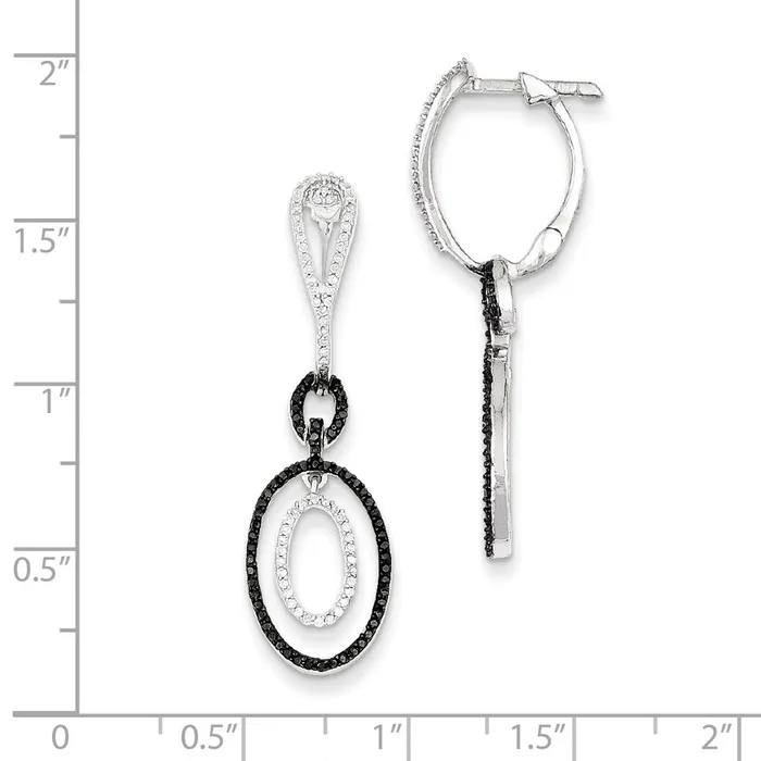 Sterling Silver Black and White Diamond Oval Hinged Hoop Earrings Goldia Earrings