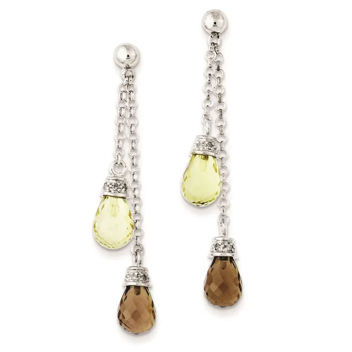 Sterling Silver Lemon Quartz u0026 Smoky Quartz u0026 Diamond Dangle Earrings Goldia Earrings Sterling Silver Lemon Quartz u0026 Smoky Quartz u0026 Diamond Dangle Earrings Goldia Earrings