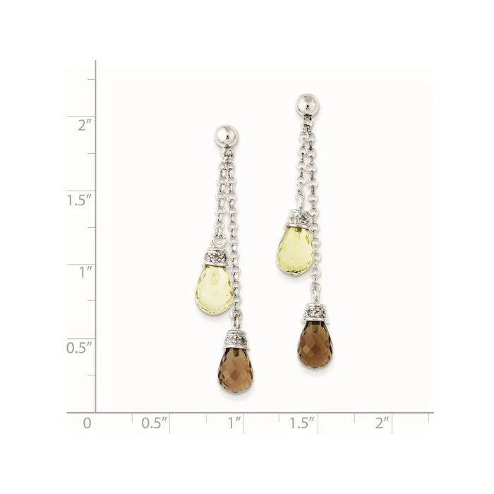 Sterling Silver Lemon Quartz u0026 Smoky Quartz u0026 Diamond Dangle Earrings Goldia Earrings