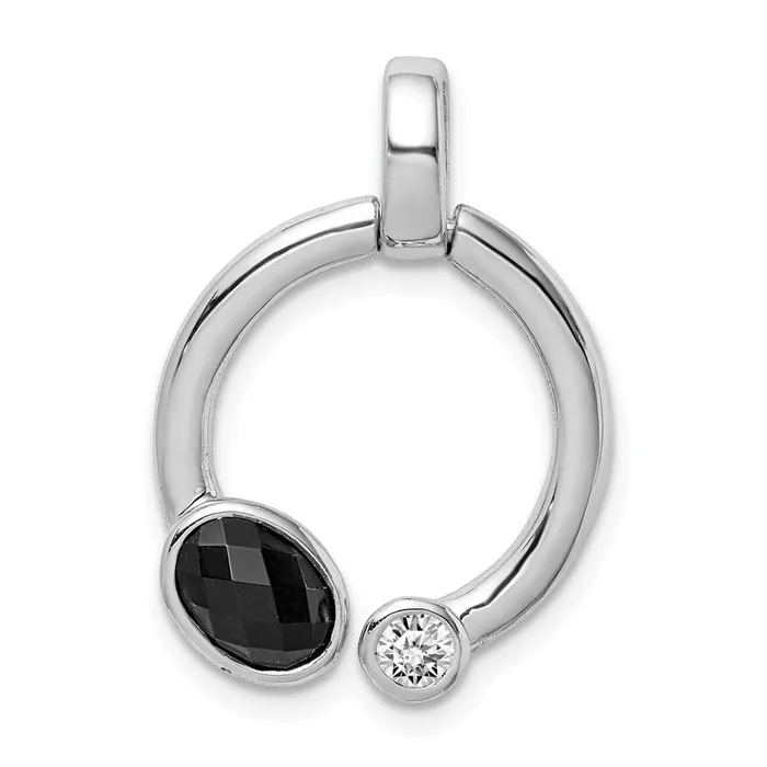 Sterling Silver Onyx u0026 White Topaz Circle Pendant Goldia Necklaces
