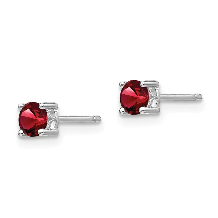 Sterling Silver Rhodiumplated 4mm Round Garnet Post Earrings Goldia Earrings
