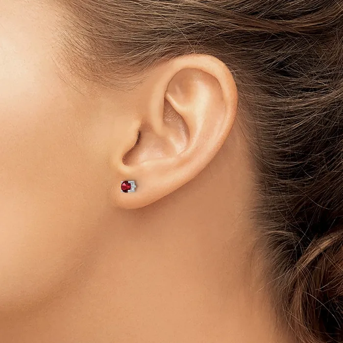 Sterling Silver Rhodiumplated 4mm Round Garnet Post Earrings Goldia Earrings