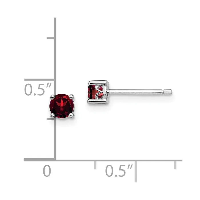 Sterling Silver Rhodiumplated 4mm Round Garnet Post Earrings Goldia Earrings