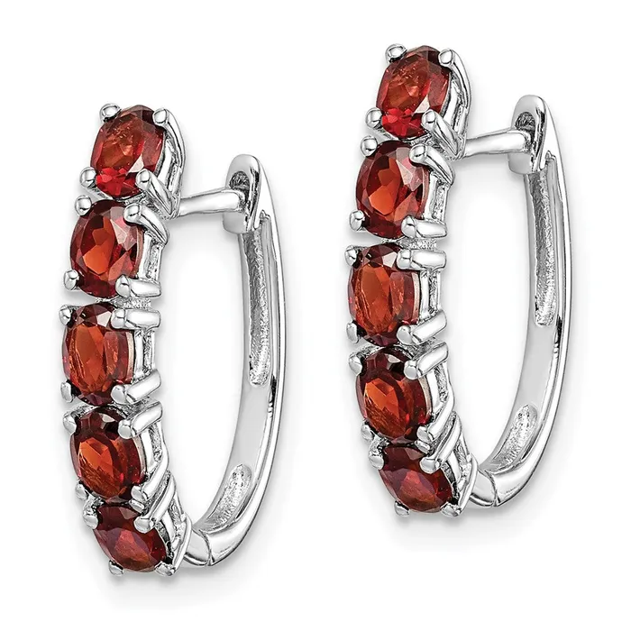 Sterling Silver Rhodiumplated Polished Garnet Hinged Hoop Earrings Goldia Earrings