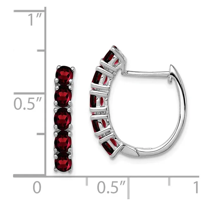 Sterling Silver Rhodiumplated Polished Garnet Hinged Hoop Earrings Goldia Earrings