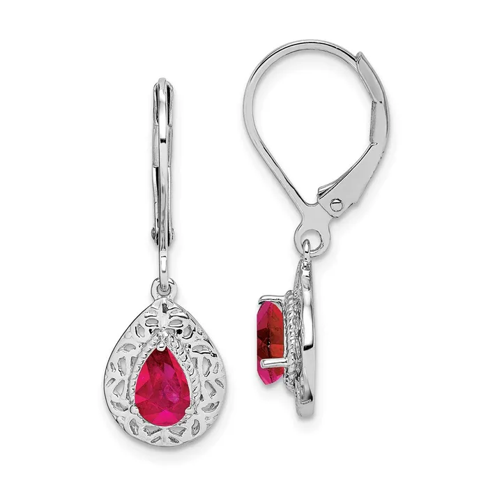 Sterling Silver Rhodium Ruby Teardrop Lever Back Earrings Goldia Earrings