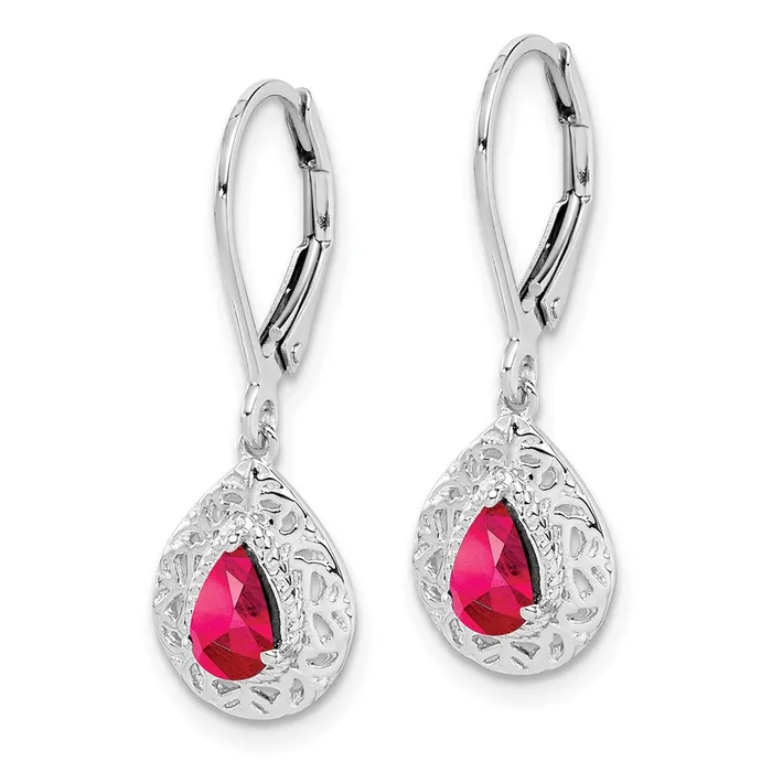 Sterling Silver Rhodium Ruby Teardrop Lever Back Earrings Goldia Earrings