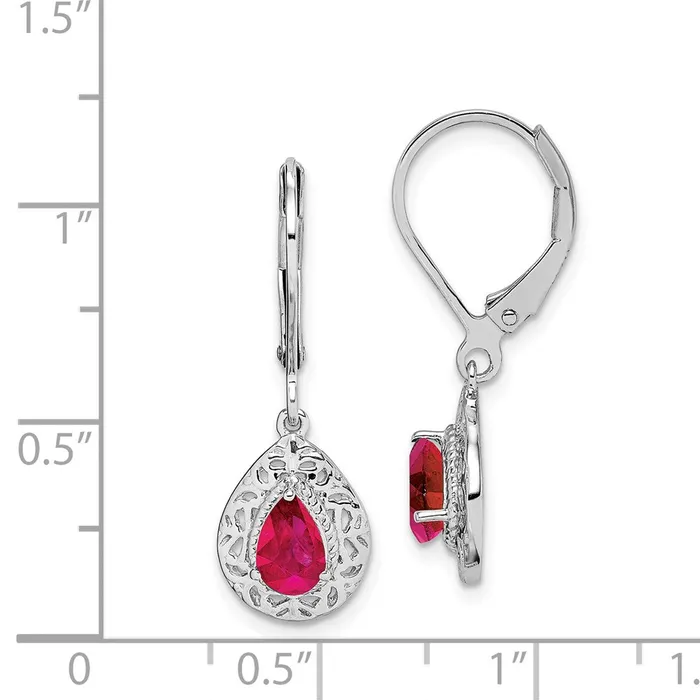 Sterling Silver Rhodium Ruby Teardrop Lever Back Earrings Goldia Earrings