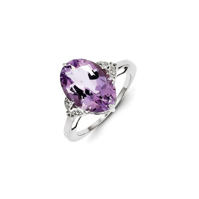 Sterling Silver with Amethyst and White Topaz Oval Ring Goldia Rings