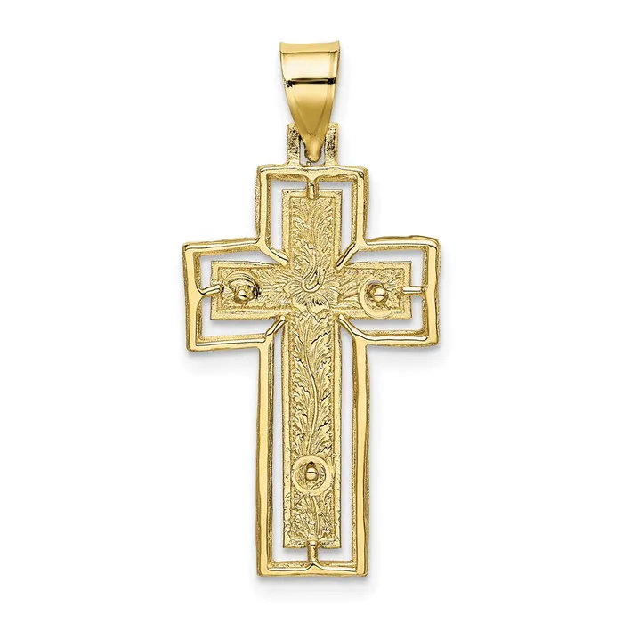 10K Textured Crucifix w Frame Charm TreasureFineJewelers Charm Necklaces
