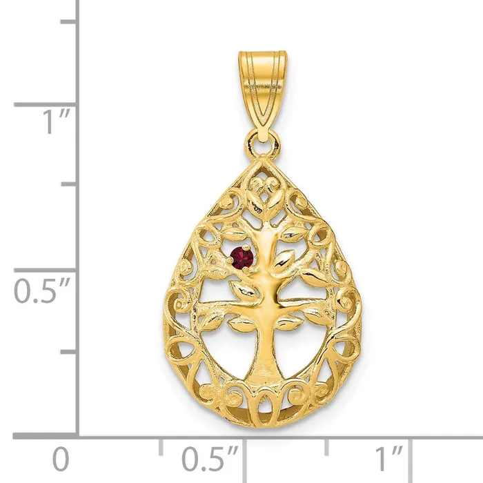 10KY 1 Birthstone Tree of Life Tear Drop Pendant TreasureFineJewelers Necklaces