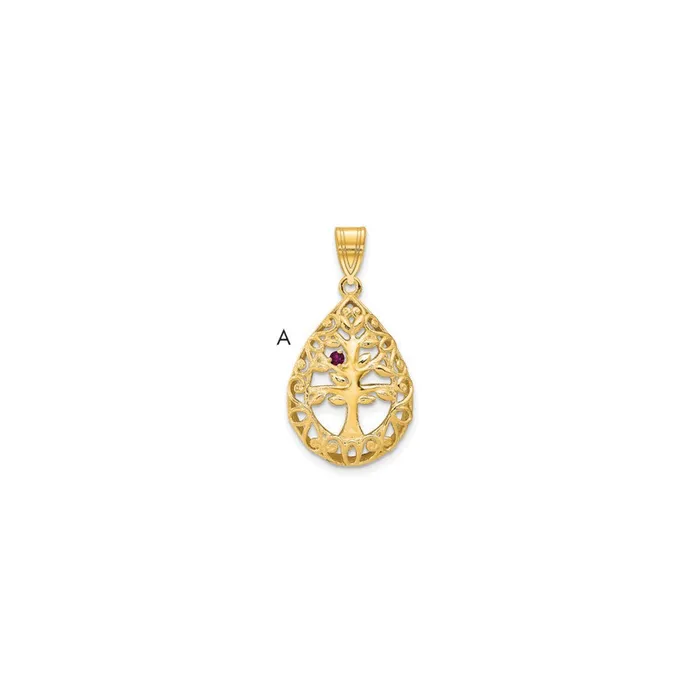 10KY 1 Birthstone Tree of Life Tear Drop Pendant TreasureFineJewelers Necklaces