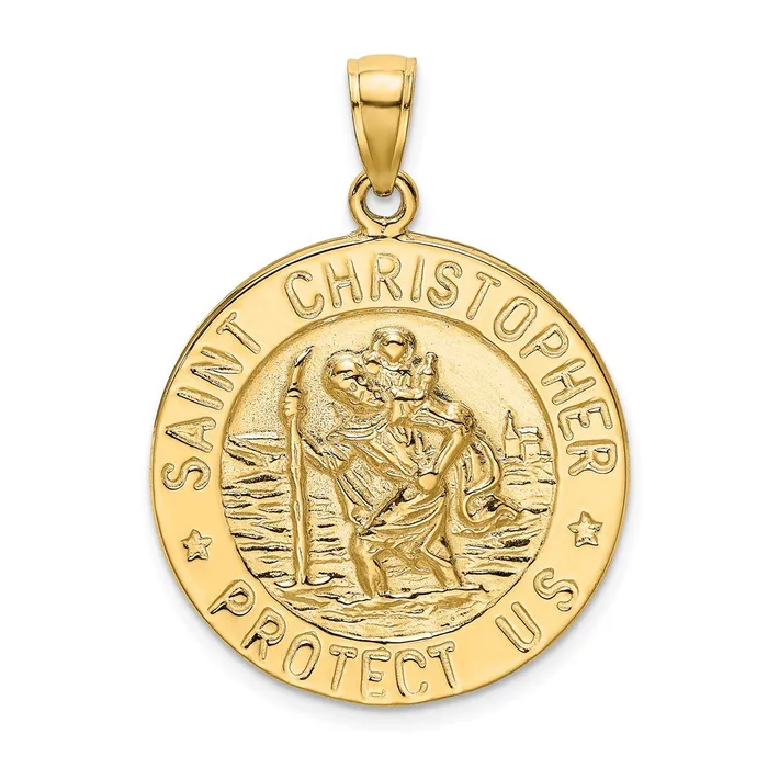 14K Polished Saint Christopher Coin Charm TreasureFineJewelers Charm Necklaces