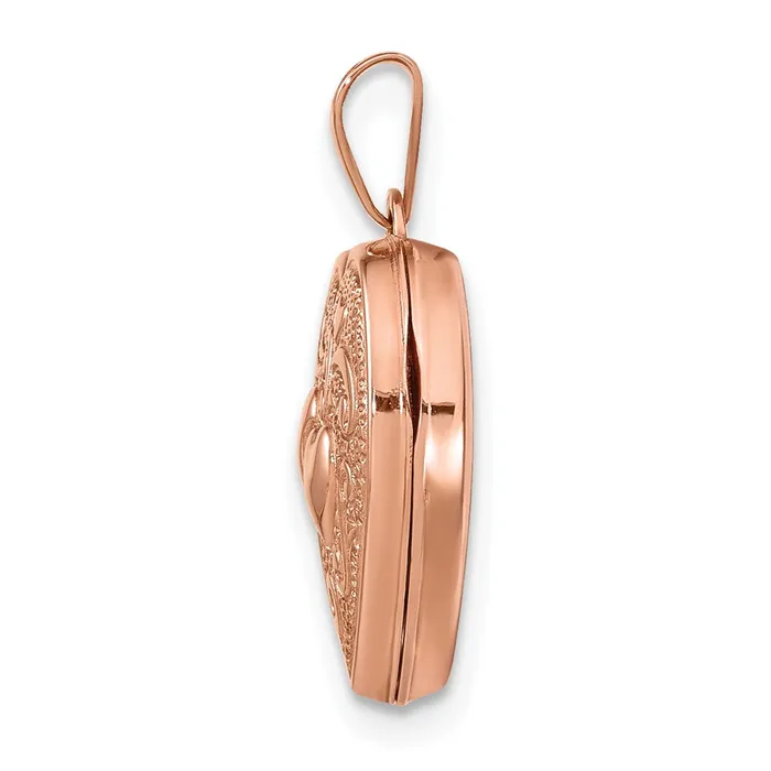 14k Rose Gold Textured Double Heart Scroll Design 15mm Heart Locket TreasureFineJewelers Necklaces