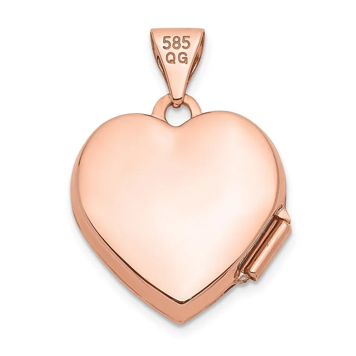 14k Rose Gold Textured Double Heart Scroll Design 15mm Heart Locket TreasureFineJewelers Necklaces