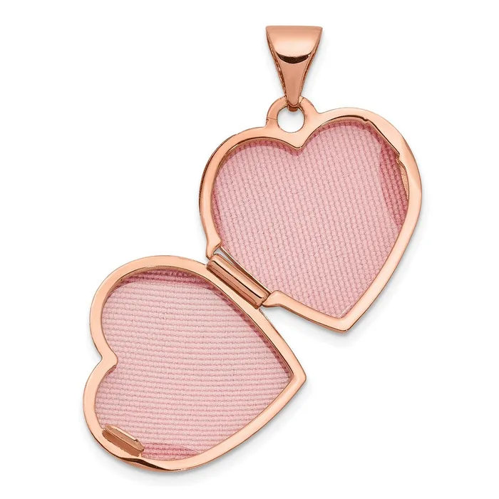 14k Rose Gold Textured Double Heart Scroll Design 15mm Heart Locket TreasureFineJewelers Necklaces