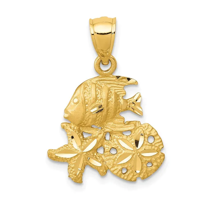 14k Satin Diamondcut Fish Starfish and Sand Dollar Pendant TreasureFineJewelers Necklaces 14k Satin Diamondcut Fish Starfish and Sand Dollar Pendant TreasureFineJewelers Necklaces