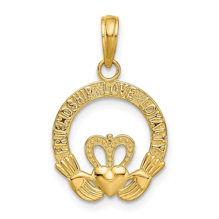 14k Satin Diamondcut FlatBacked Claddagh Pendant TreasureFineJewelers Necklaces 14k Satin Diamondcut FlatBacked Claddagh Pendant TreasureFineJewelers Necklaces