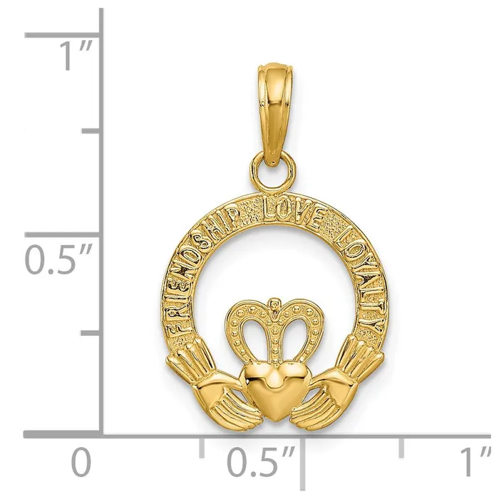 14k Satin Diamondcut FlatBacked Claddagh Pendant TreasureFineJewelers Necklaces