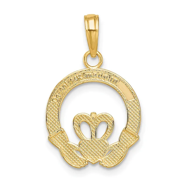 14k Satin Diamondcut FlatBacked Claddagh Pendant TreasureFineJewelers Necklaces