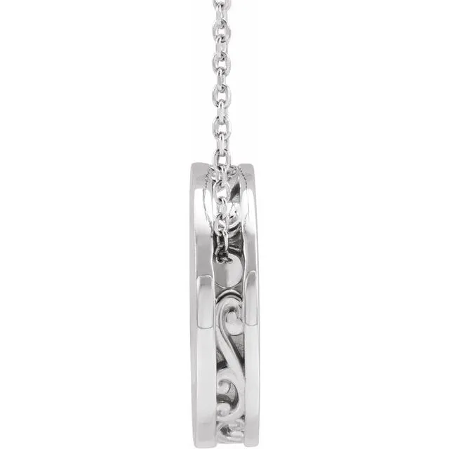 14K White Gold 125 mm Scroll Disc 1618 Necklace TreasureFineJewelers Necklaces