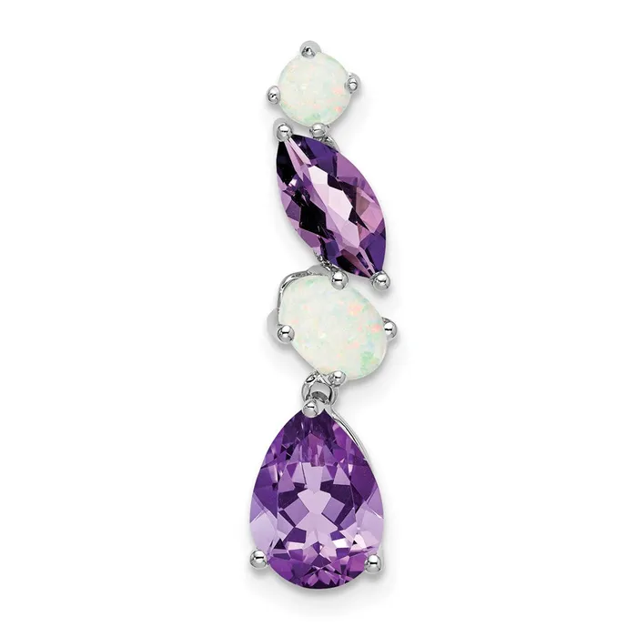 14k White Gold Amethyst and Opal Chain Slide TreasureFineJewelers Necklaces 14k White Gold Amethyst and Opal Chain Slide TreasureFineJewelers Necklaces