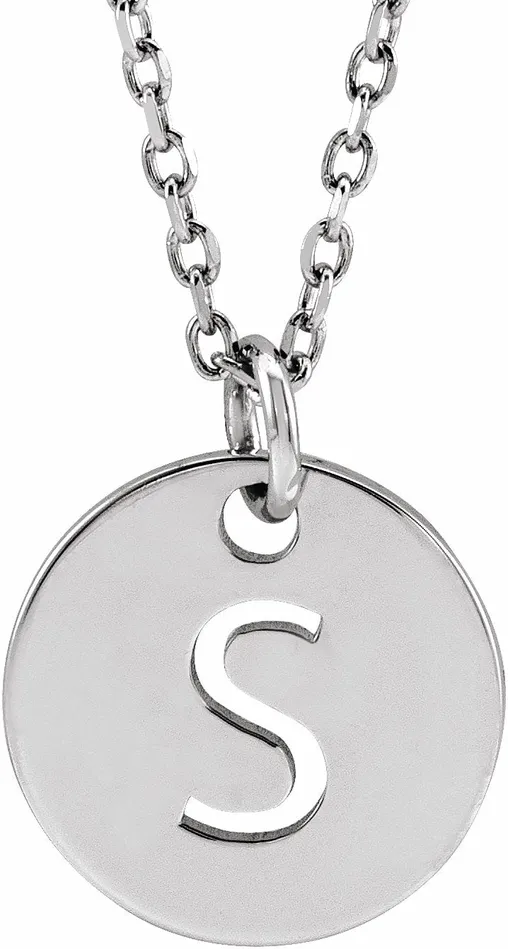 14K White Gold Initial S 10 mm Disc 1618 Necklace TreasureFineJewelers Necklaces 14K White Gold Initial S 10 mm Disc 1618 Necklace TreasureFineJewelers Necklaces