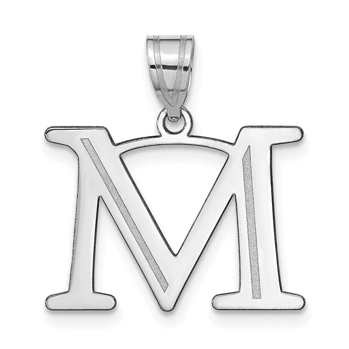 14k White Gold Polished Etched Letter M Initial Pendant TreasureFineJewelers Necklaces 14k White Gold Polished Etched Letter M Initial Pendant TreasureFineJewelers Necklaces