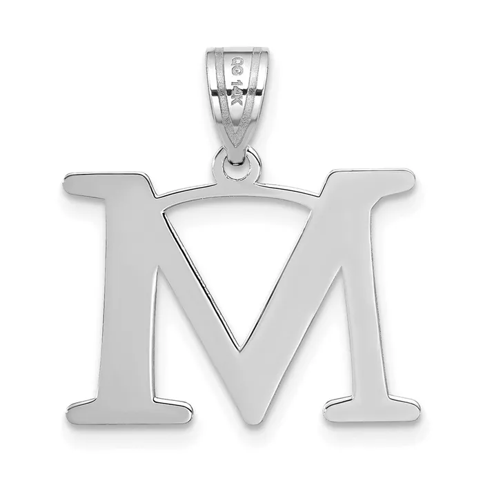 14k White Gold Polished Etched Letter M Initial Pendant TreasureFineJewelers Necklaces