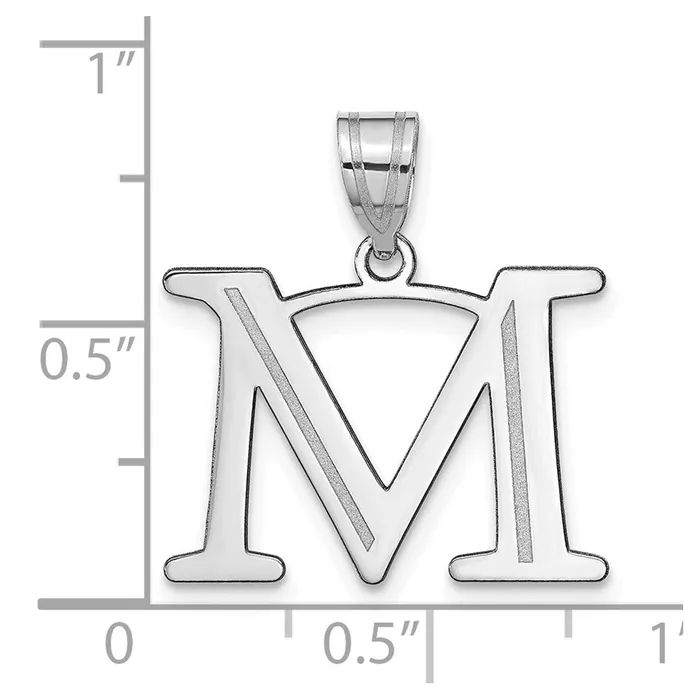 14k White Gold Polished Etched Letter M Initial Pendant TreasureFineJewelers Necklaces