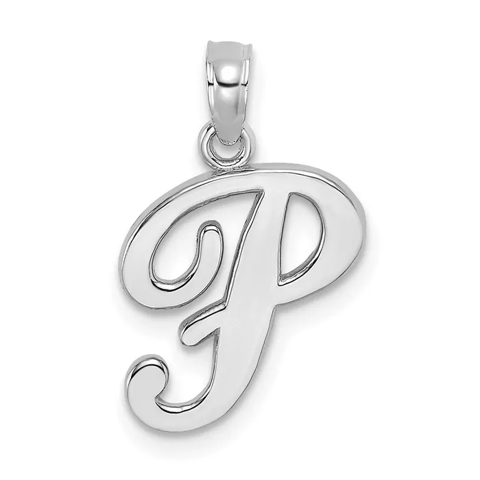 14k White Gold White Gold Script Letter P Initial Pendant TreasureFineJewelers Necklaces 14k White Gold White Gold Script Letter P Initial Pendant TreasureFineJewelers Necklaces