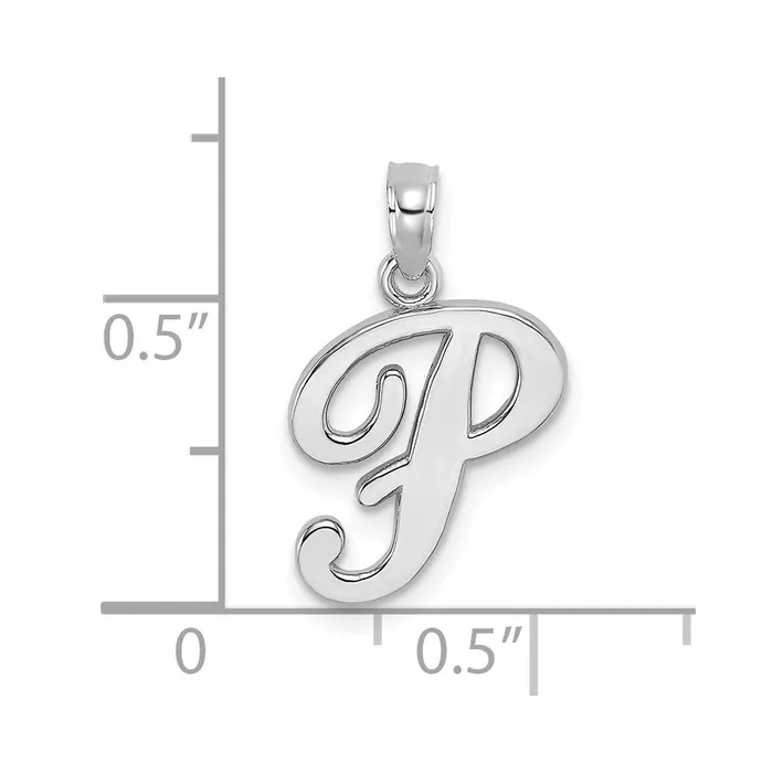 14k White Gold White Gold Script Letter P Initial Pendant TreasureFineJewelers Necklaces