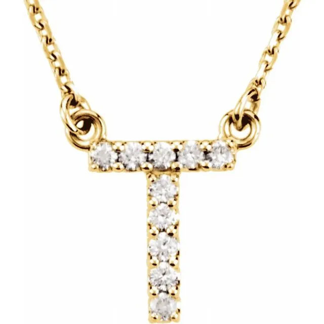 14K Yellow Gold 08 CTW Natural Diamond Initial T 16 Necklace TreasureFineJewelers Necklaces 14K Yellow Gold 08 CTW Natural Diamond Initial T 16 Necklace TreasureFineJewelers Necklaces